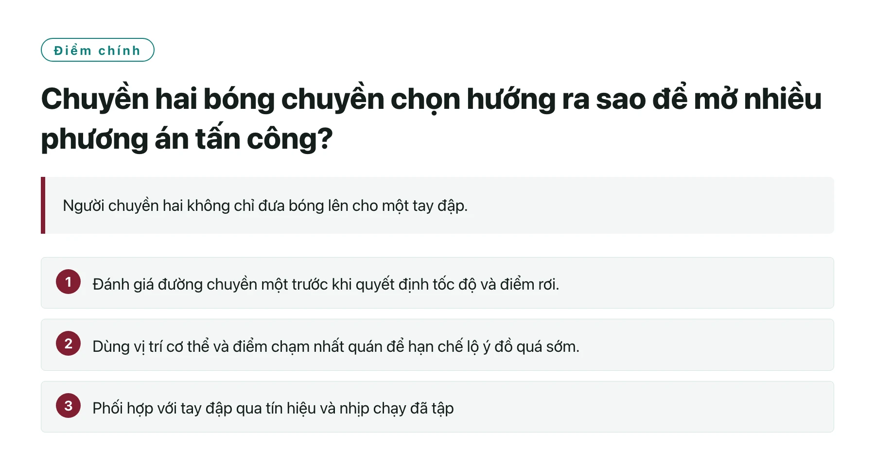Chuyền hai bóng chuyền chọn hướng ra sao để mở nhiều phương án tấn công?——全文要点速览
